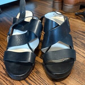 Cole Haan Black Leather Crisscross Platform Sandals - Women